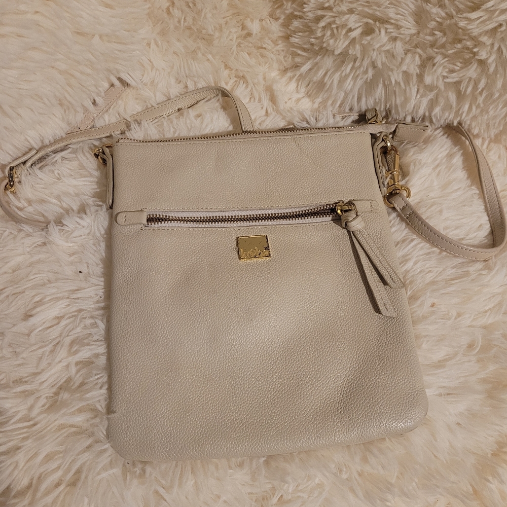 Kooba Pebble Leather Crossbody in Soft Creamy Beige.‎